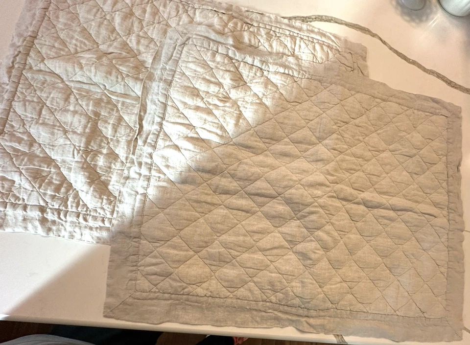 Pottery Barn Belgian Flax Linen Diamond Quilted Standard Pillow Shams - Set of 2 - Image 2 of 4