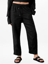 ATHLETA Retreat High Rise Linen Ankle Pants Medium Black