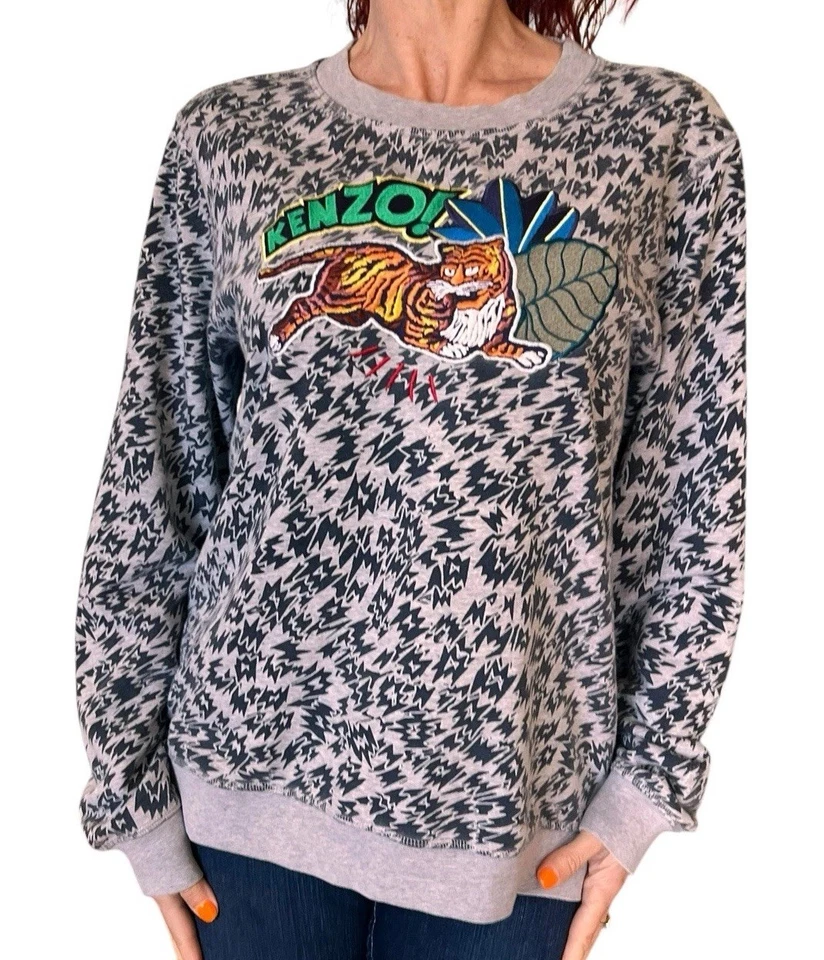 SUDADERA KENZO TEEN KIDS 16 MUJER S PARCHE TIGRE GRIS ANIMAL PRINT JERSEY Foto 2 de 4