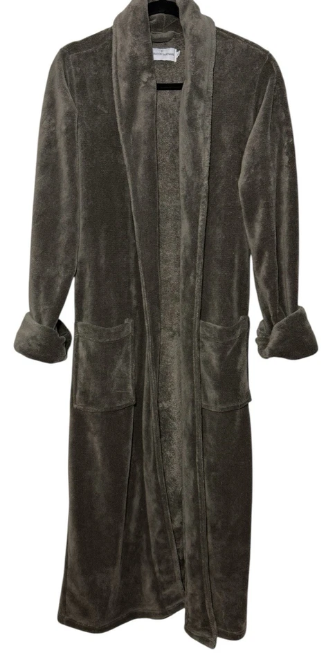 Bata de felpa Restoration Hardware para hombre pequeña derecha marrón micromink lujo spa albornoz Foto 2 de 4