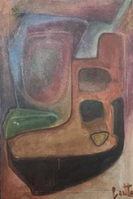 LARGE 36” VINTAGE MID CENTURY MODERN ABSTRACT EXPRESSIONISM OIL PAINTING