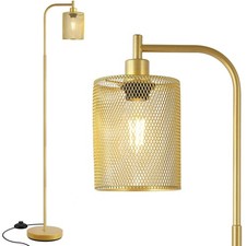 Industrial Gold Floor Lamp 67 Inch Led Standing Lamp With Iron Mesh Lampshade 6w