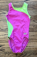 GK Gymnastics Leotard Girls Child Large Pink and Green Colorblock