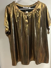 Notations Woman Metallic Gold Short Sleeve Grommet Blouse Top Size 3X