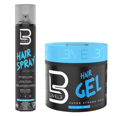 - Level 3 Hair Gel & Hair Spray Kit - Super Strong Hold - Flake Free - Long Last