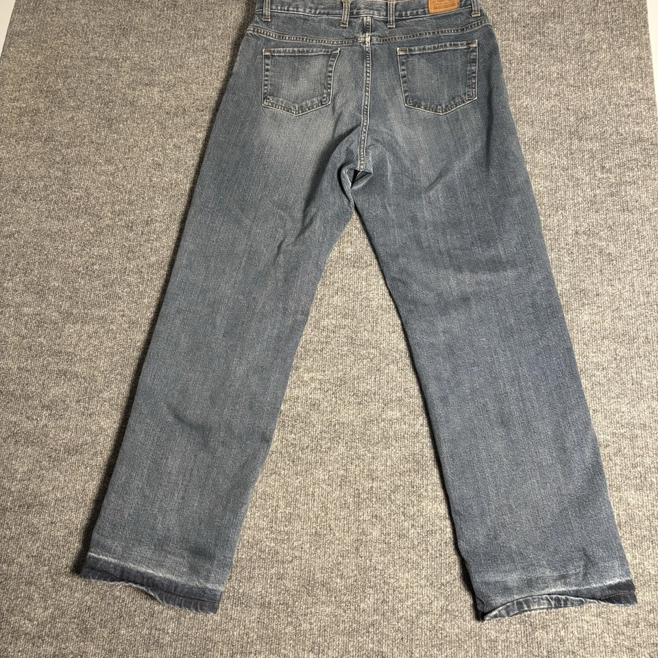 Eddie Bauer Flannel Lined Jeans Womens 14 Natural Fit Blue Denim Red Plaid - Image 2 of 4