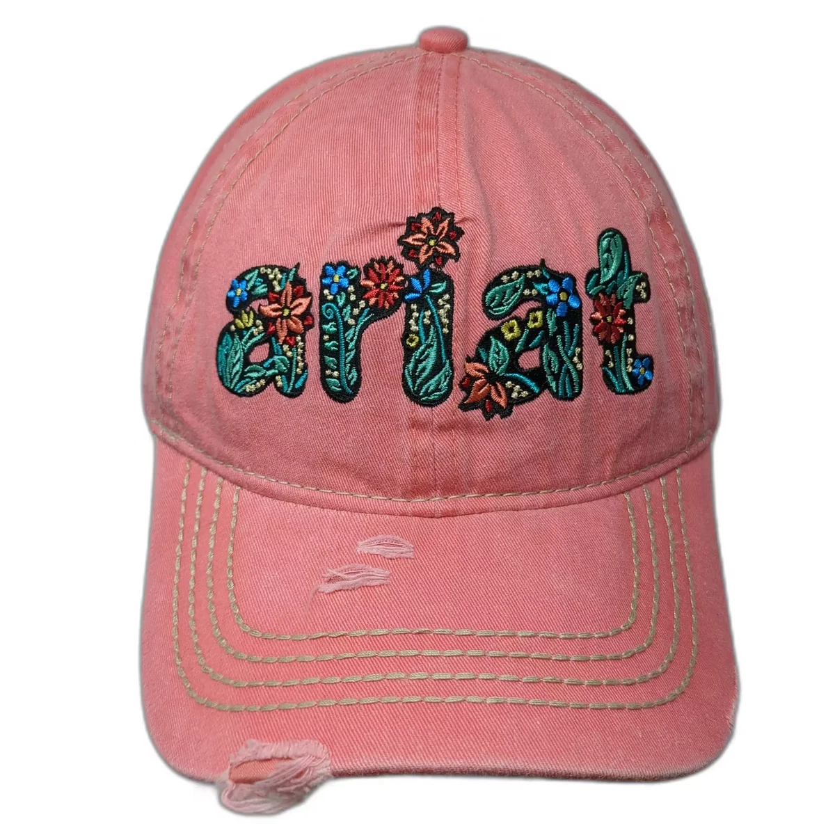 Ariat Logo Spellout Pink Brown Distressed Ajustable Strapback Hat ARIAT Women main image 2