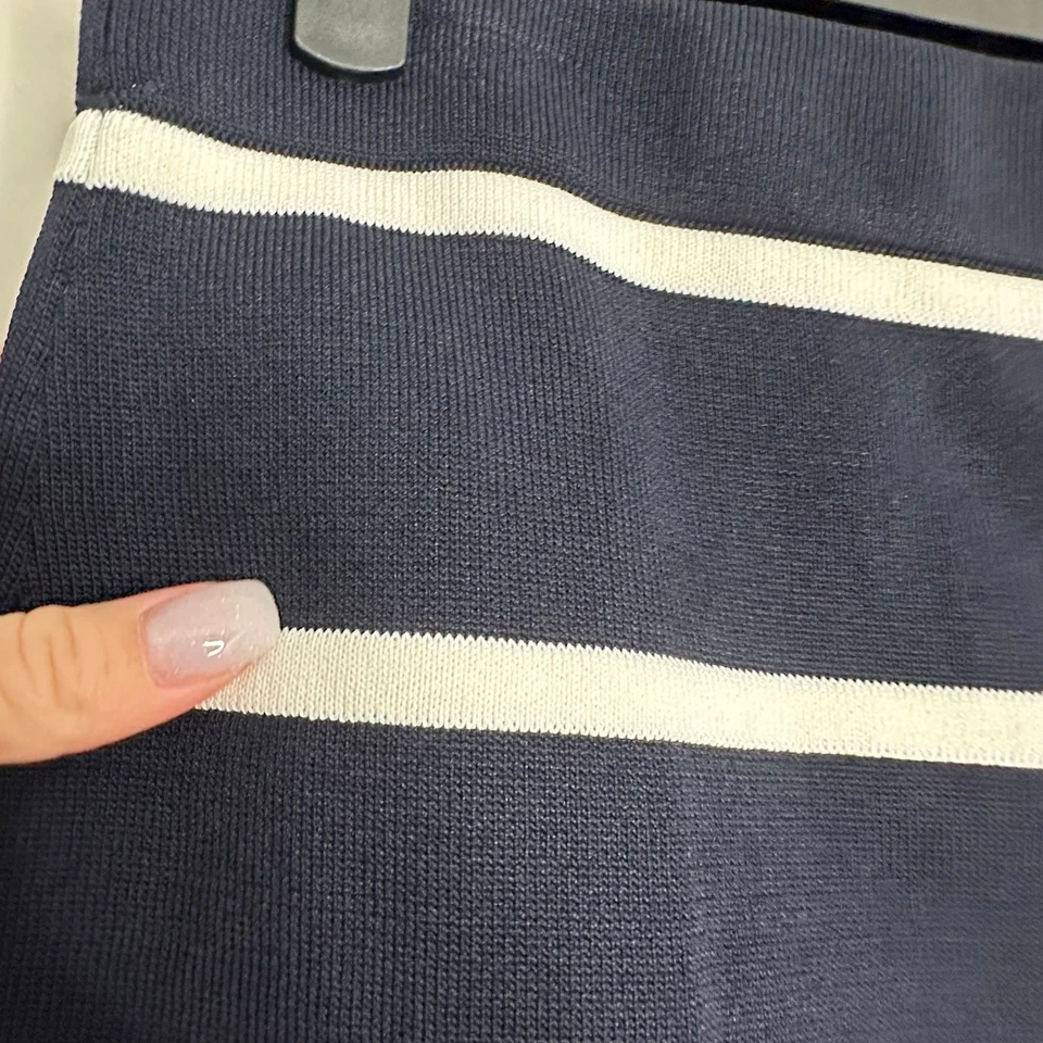 Ivanka Trump Women's Navy Blue and White Striped Knit Pencil Skirt size S - Image 2 of 4