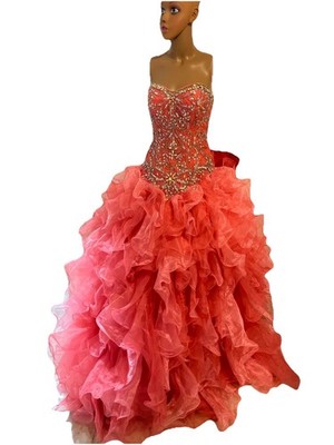 Cinderella Divine Coral Strapless Beaded Gown 4R Prom Pageant