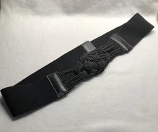 Vtg 80s Black Faux Leather Knotted Stretch Belt 43" L X  3" W Hook Loop Closure