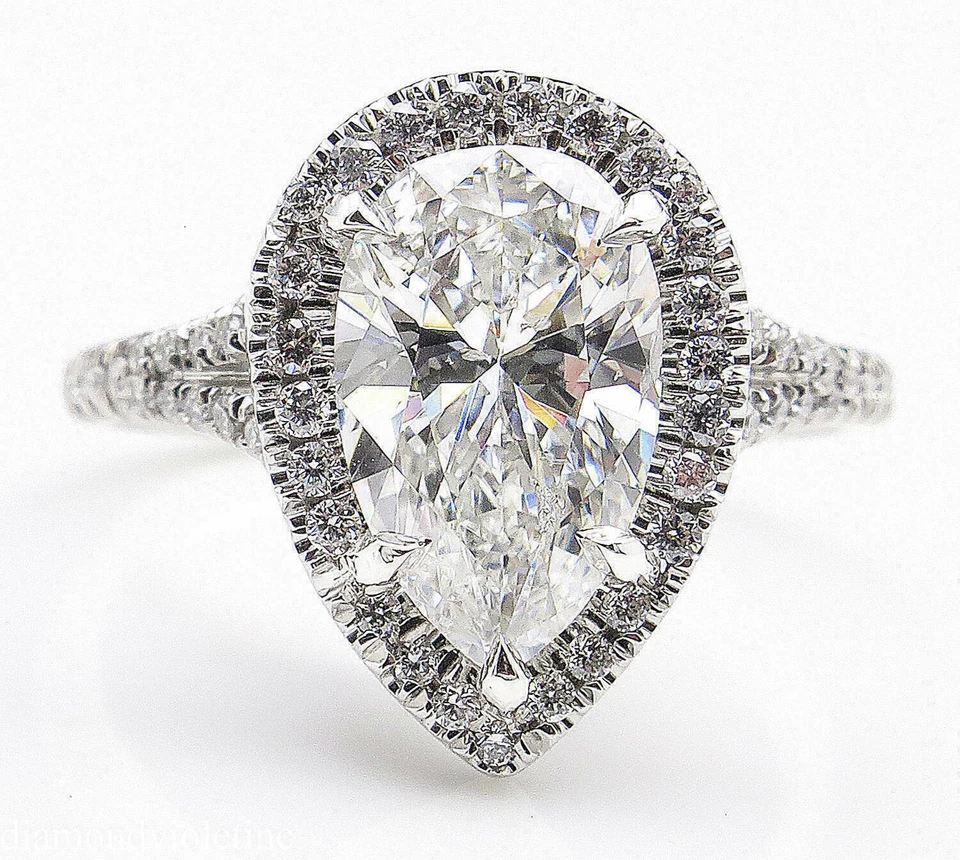 Nice Looking Off White Pear-Cut Stone Halo Style Women's Engagement Ring - Image 2 of 4