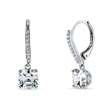 Asscher Cut Cubic Zirconia Leverback Earrings 925 Sterling Silver