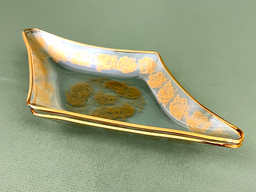 MCM Hollywood Regency Italian Gold Gilt Roses Pedestal Glass Tray & 2 Dishes Set - Picture 17 of 21
