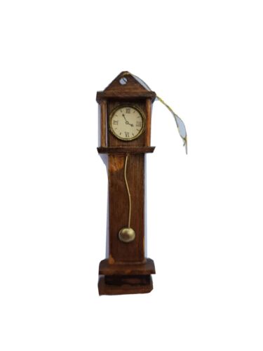 Vintage braune Holz Mini Standuhr Puppenhaus Möbel/Weihnachtsschmuck
