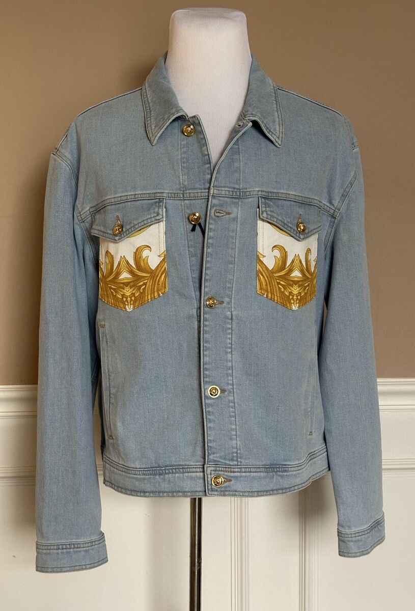 Versace Men's Blouson Denim Stone Washed Blue Jacket 50 US Versace Men's Blouson Denim Stone Washed Blue Jacket 50 US