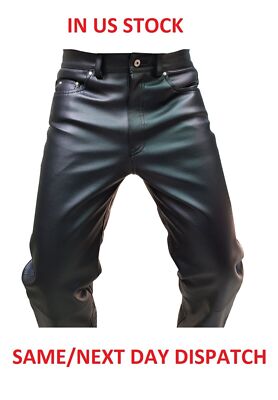 Mens Biker Jeans Real Black Or  Cow Leather Sleek And Sexy 501 Style Pants New