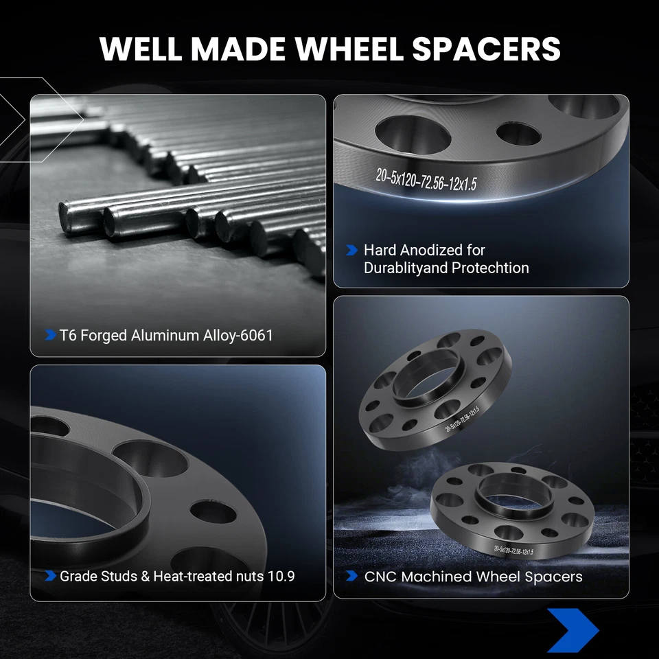 5x120 Staggered Wheel Spacers Kit 2PCS 15mm & 2PCS 20mm 72.56mm C.B For BMW - Image 4 of 4