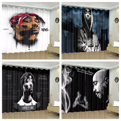 3D 2PAC Tupac Amaru Shakur Blickdicht Vorhänge mit Ösen Verdunklung Vorhang 2er