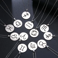 1pc Silver 304 Stainless Steel Twelve Constellations Circular Pendant Necklace