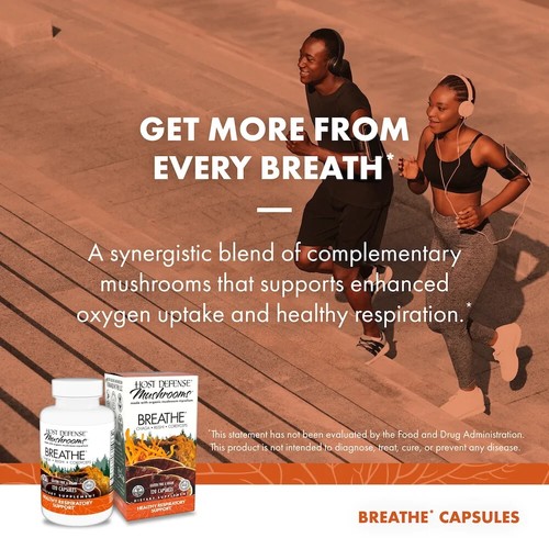 Host Defense Breathe 120 Veg Capsules Organic Respiratory Health Fungi Perfecti - Picture 5 of 9
