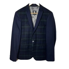 Twisted Tailor Men’s Ramsey Jacket Blazer Navy Green Plaid 40R Wool Blend NWOT