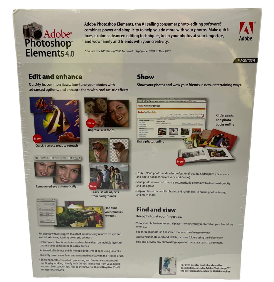 Adobe Photoshop Elements 4.0 Macintosh Mac Works With iPhoto - SEALED - Image 2 of 4