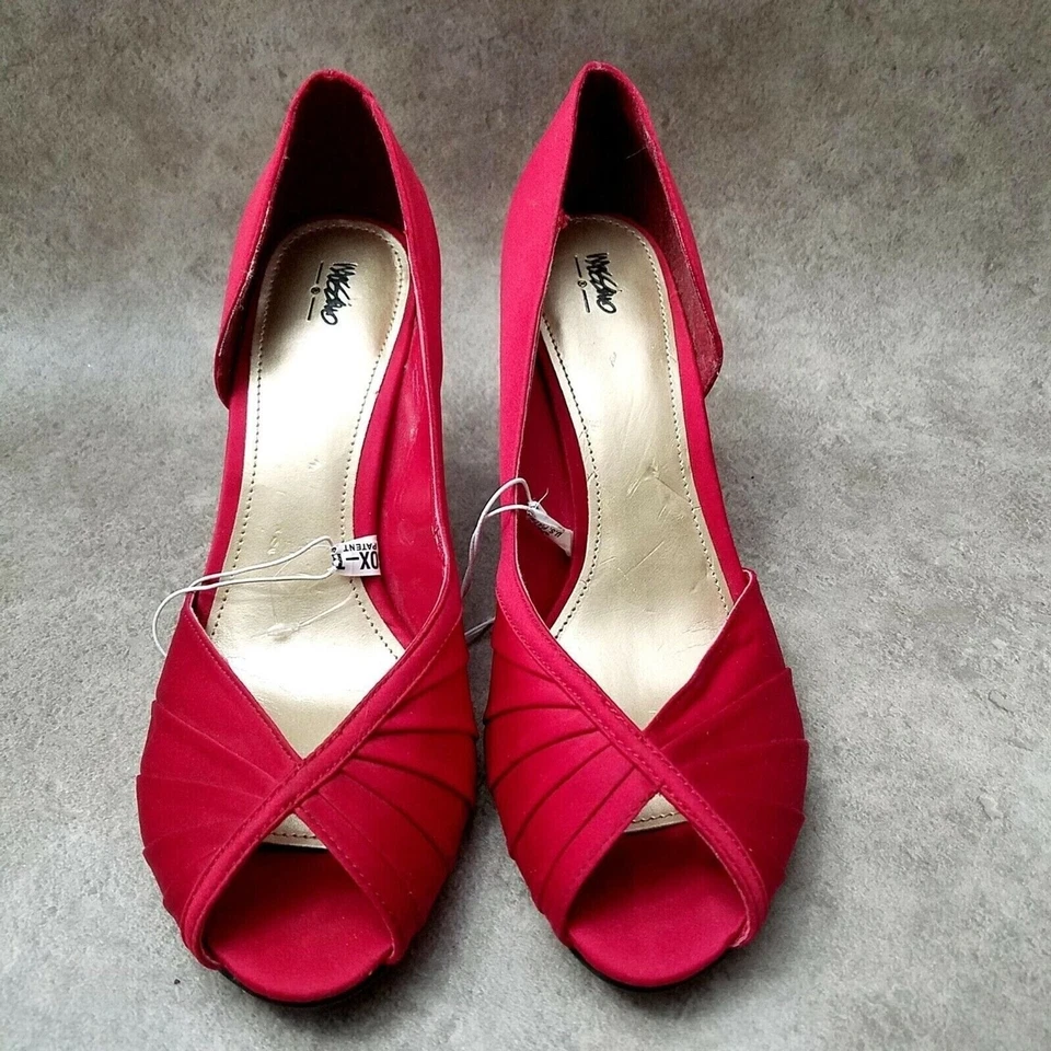 Mossimo Womens Sz 8.5 M Red Peep Toe Slip On 3.5" Heels Pumps - Image 2 of 4