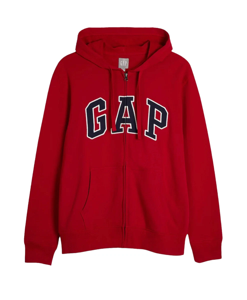 GAP Hoodie Logo Zip Red Cotton Fleece Kanga Pockets Men s Size