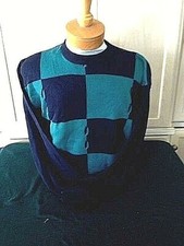 New NWT Mens Pringle Faldo Crewneck Navy L-XL Checkerboard Long Sleeve Sweater