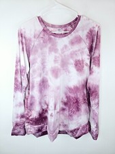 Hello Mello Dyes The Limit Tie Dye Lounge Top L XL Orchid Purple Stretch Crew