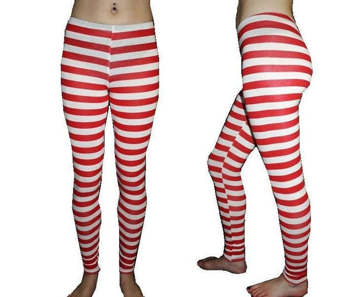 SEXY RED & WHITE STRIPED LEGGINGS FANCY DRESS COTUME