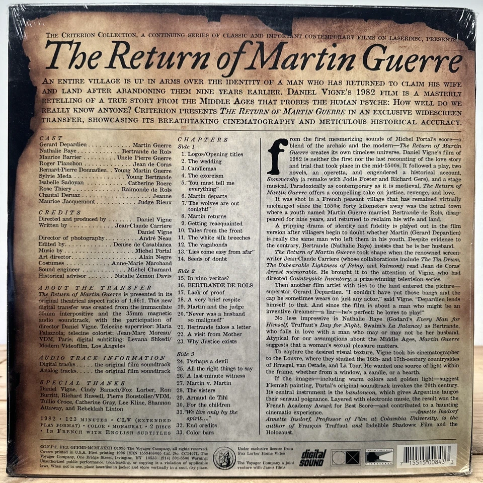 THE RETURN OF MARTIN GUERRE Criterion Digital 12-Inch LaserDisc NEW SEALED - Image 2 of 2