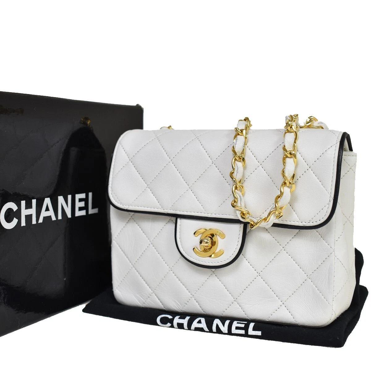 chanel belt bag white black