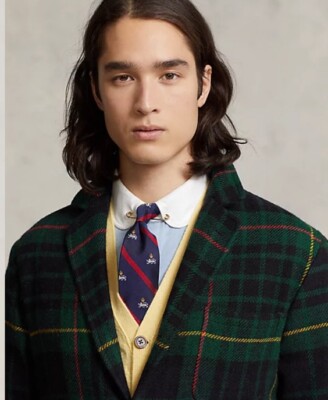$1098 Polo Ralph Lauren 40 Green Tweed Sport Coat RRL Plaid Jacket 