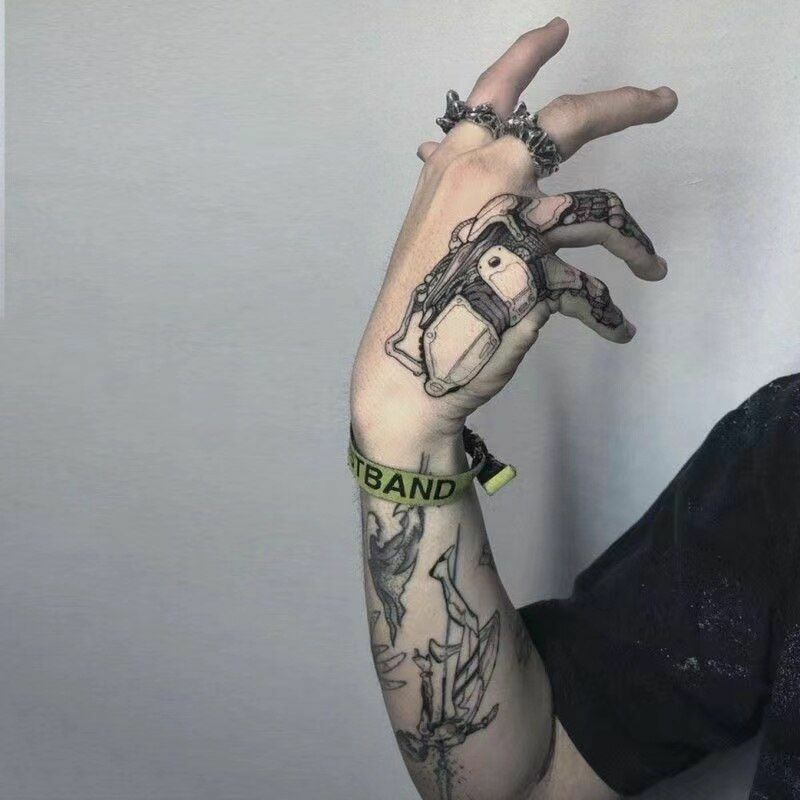 Black Fingers Temporary Tattoos Robotic Hands Fake Stickers Waterproof Body Art