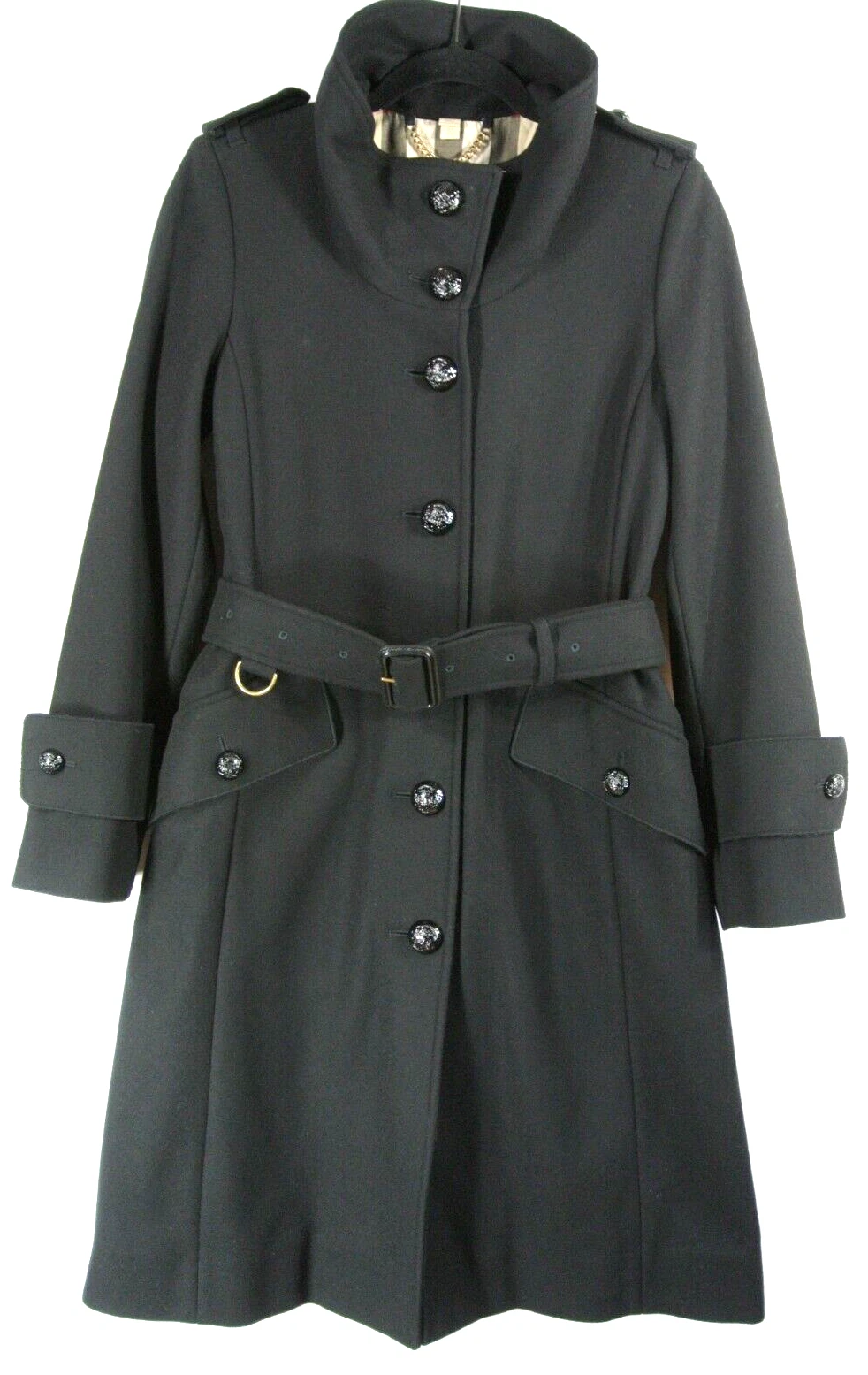 Burberry — NEW Burberry London Wool Blend Belted Stand Collar Coat in Black - Size 2 #DC86