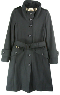 NEW Burberry London Wool Blend Belted Stand Collar Coat in Black