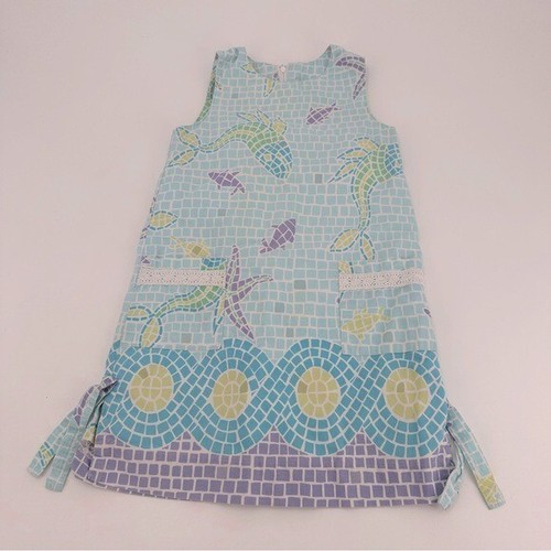 Vintage White Label Lilly Pulitzer Kids Pool Tile Fish Shift Dress Girls 6