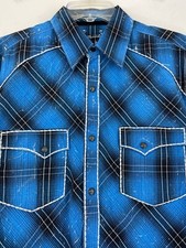 Wrangler Rock 47 Shirt Men  s Medium Pearl Snap Western Long Sleeve Blue