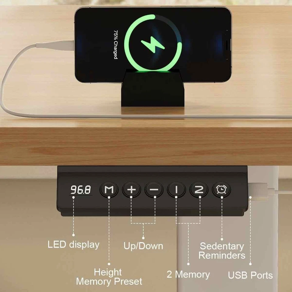 Höhenverstellbarer Schreibtisch Bürotisch 140cm USB-Anschluss Memory Alarm Beige - Bild 3 von 4