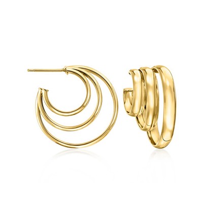Ross-Simons Italian 14kt Yellow Gold Triple C-Hoop Earrings. 7/8 inches