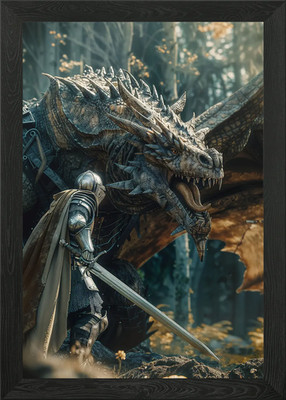 Dark Fantasy Drachenduell gerahmtes Wandbild Poster Leinwanddruck Bild