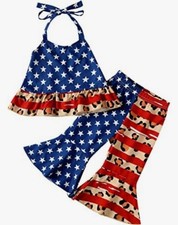 6-9mo American Flag Outfit Set, Fourth Of July, Top And Pant, Cute Girls Wear