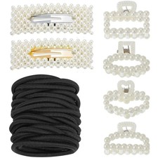 56PCS Hair Accessories Set, Elastic Hair Ties, Hair Clips, Pearl Hair Claw Clips