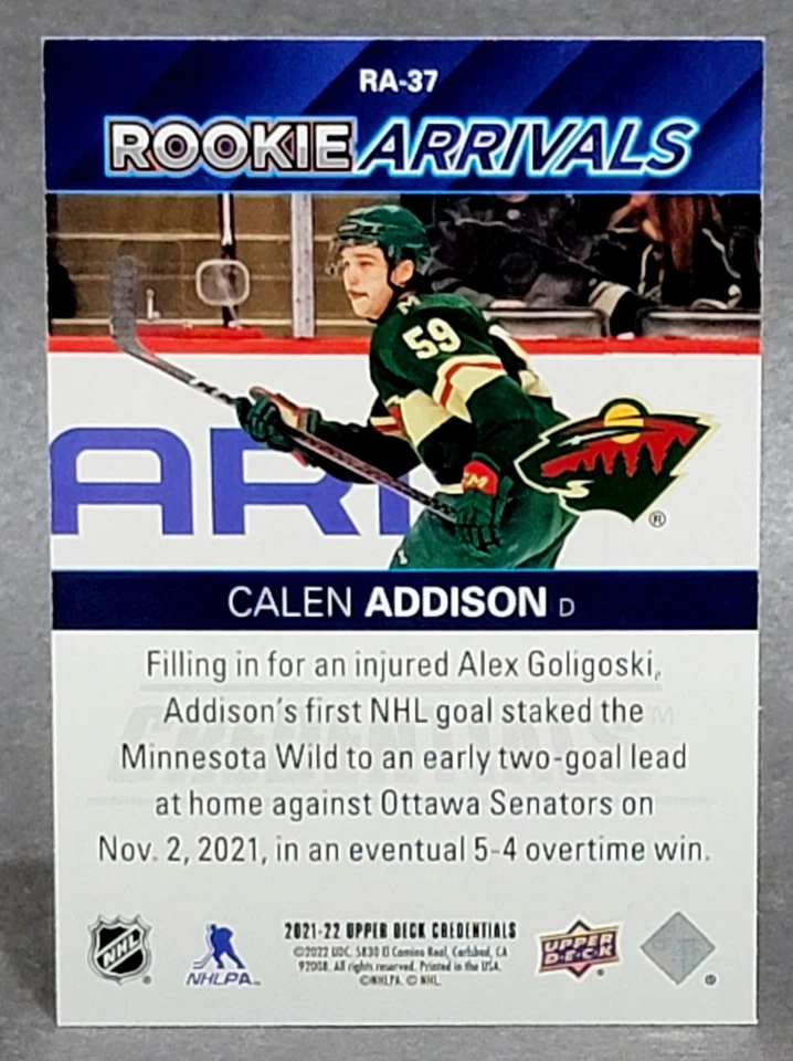 2021-22 Upper Deck Credentials Rookie Arrivals #RA-37 Calen Addison - Image 2 of 2