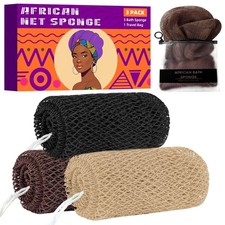 African Net Sponge 3 Pcs Exfoliating Scrubber Bath Back Washcloth