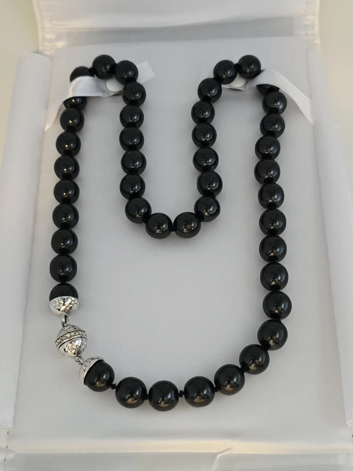 JOAN RIVER 12mm COLAR DE CONTAS DE VIDRO PRETO ÔNIX TCHECO COM NÓS 24" L☆NOVO☆SACO DE PRESENTE - Imagem 4 de 4