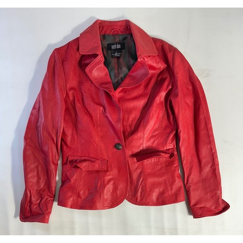 Mark Alan Womens Red Genuine Leather Single Button Blazer Jacket Size S