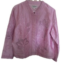 Vintage Norm Thompson Pink Blazer PL Embroidered Cut Lace Button Up Jacket