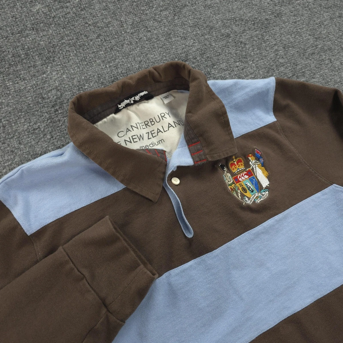 Maillot Rugby Vintage Canterbury Homme M – Marron Rayures Bleues, Manches Longues